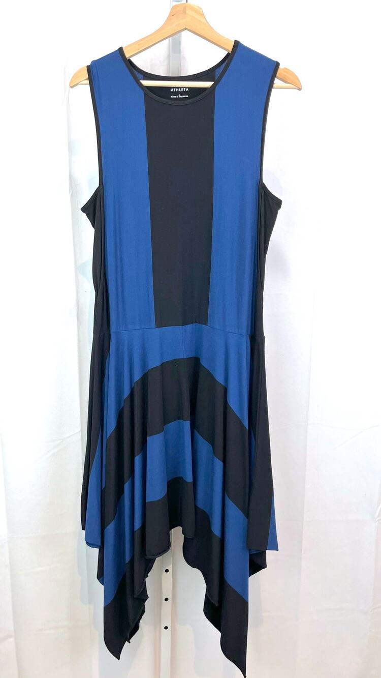 ATHLETA X DEREK LAM Womens Size S 10 Crosby Fluid Stripe Dress 152737 Blue Black
